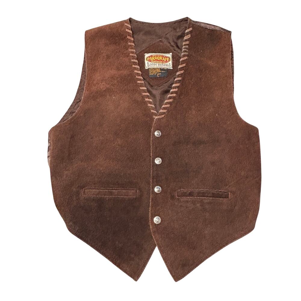 Vintage Paragraff Vest Mens Large Brown Genuine Leather Suede Western Cowboy